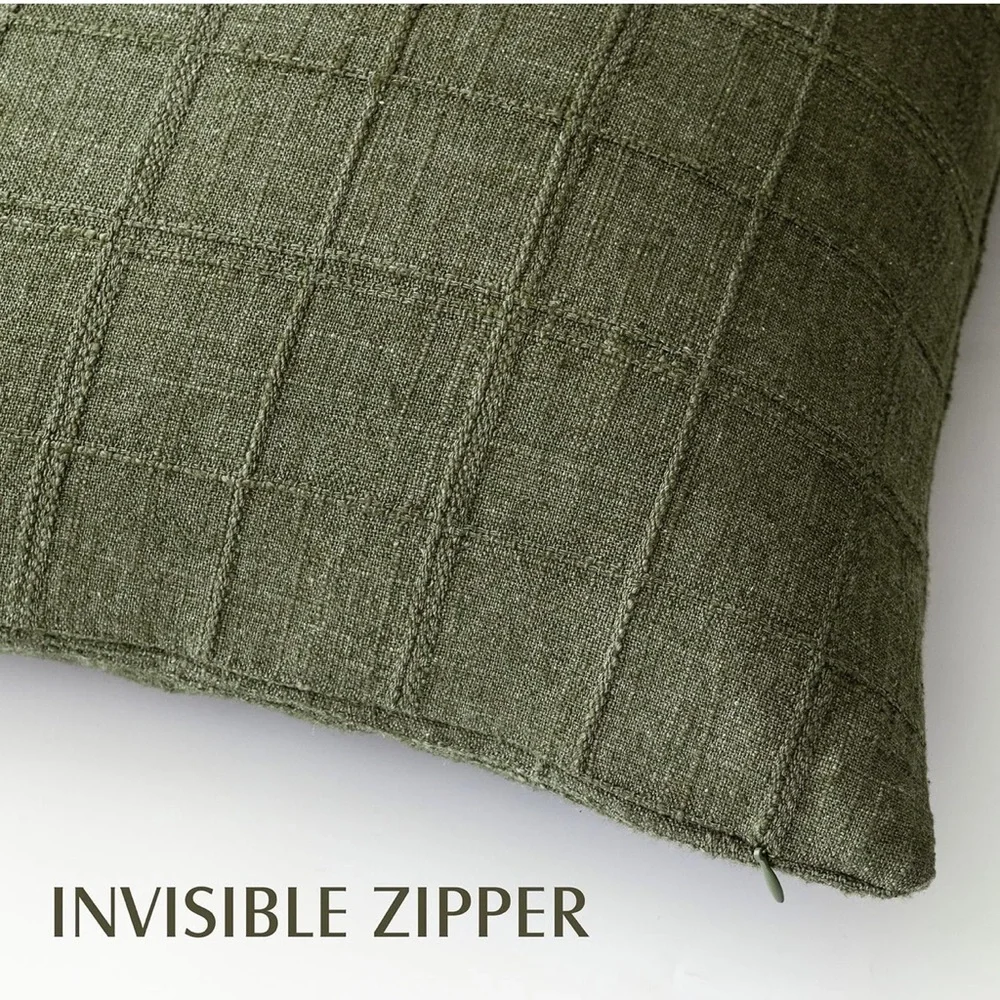 Foindtower Set of 2 Decorative Linen Check Throw Pillow Covers new